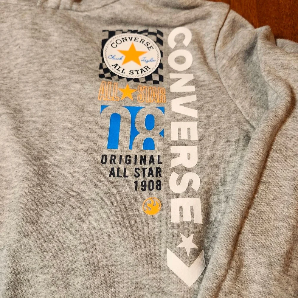 Boys Converse Gray Blue Graphic Hoodie M